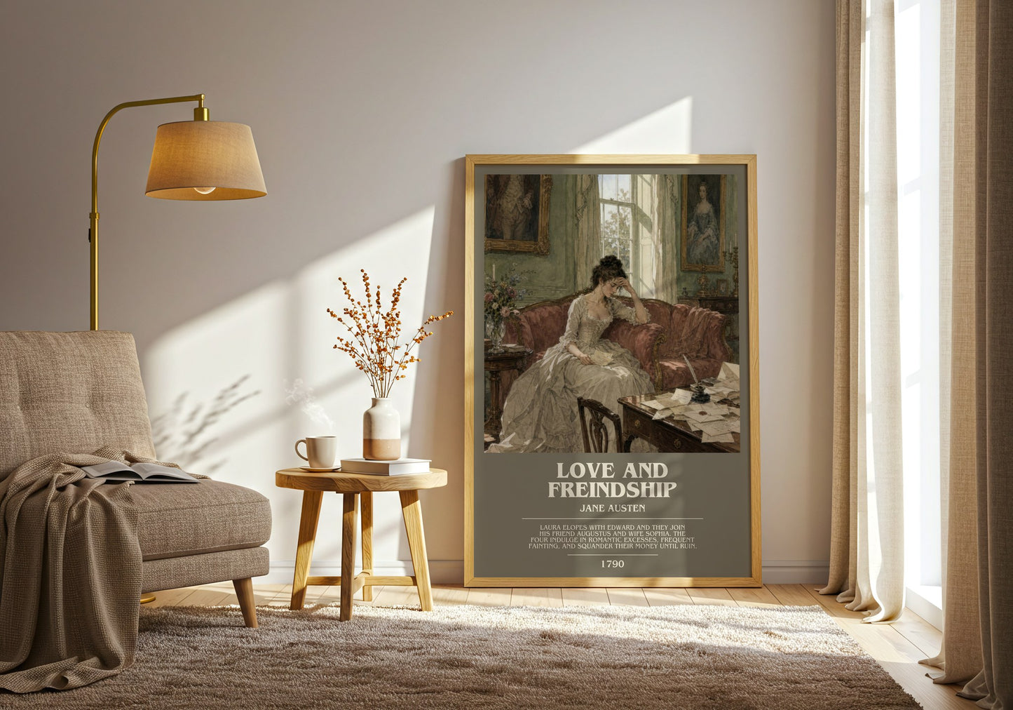 Love And Freindship bookish print on bookshelf – Jane Austen fan gift