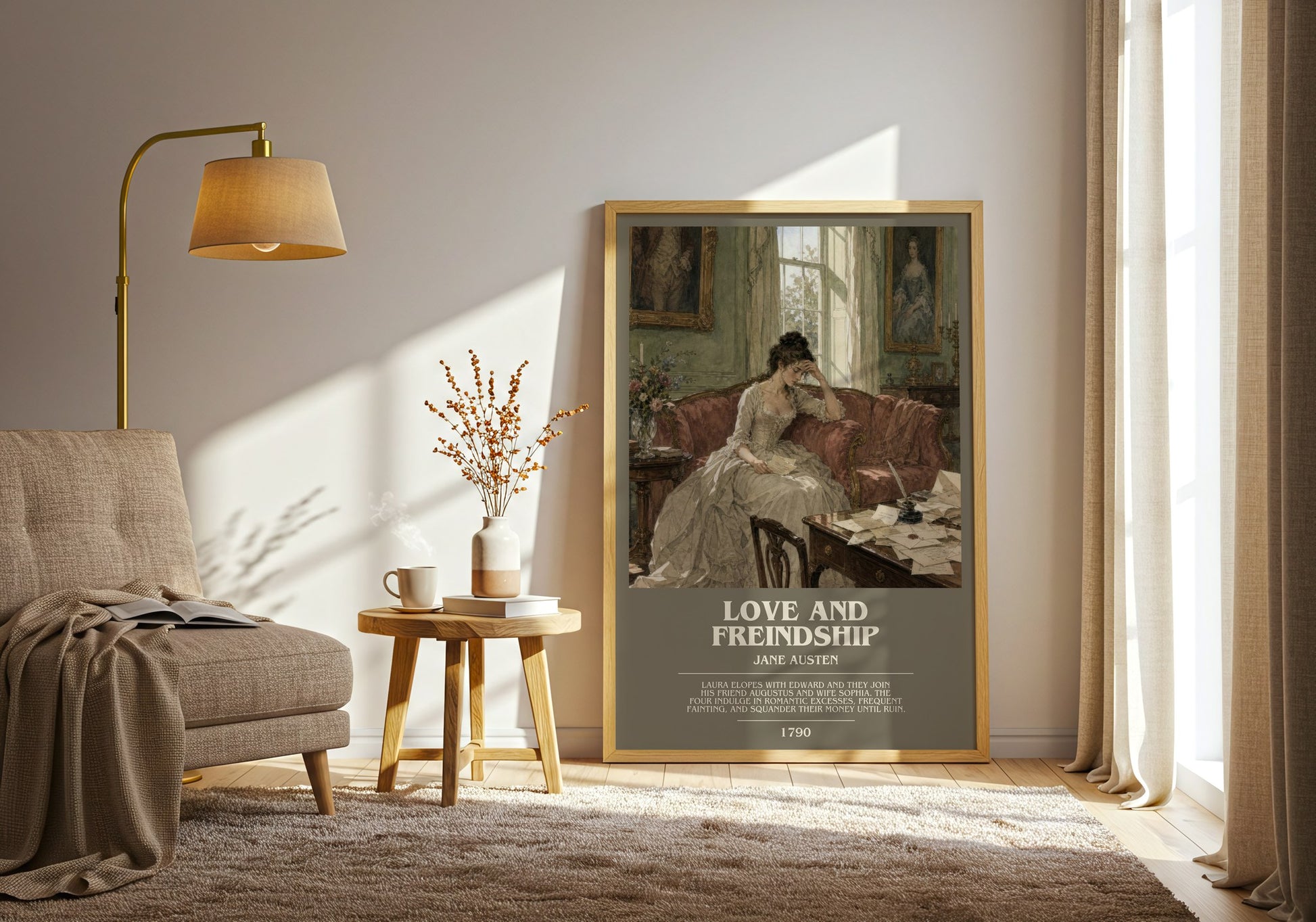 Love And Freindship bookish print on bookshelf – Jane Austen fan gift