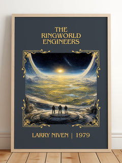 The Ringworld Engineers Classic Book Art Print by Larry Niven – framed print leaning on a wooden floor