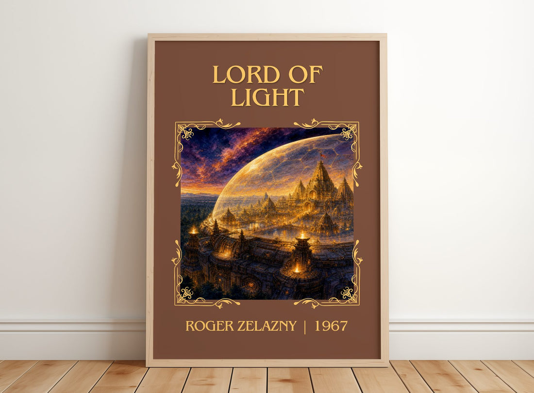 Lord of Light Classic Book Art Print by Roger Zelazny – framed print leaning on a wooden floor