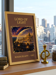 Lord of Light Classic Book Art Print by Roger Zelazny – framed print on a city-view windowsill