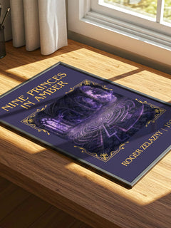 Nine Princes in Amber Classic Book Art Print by Roger Zelazny – print on a sunlit desk