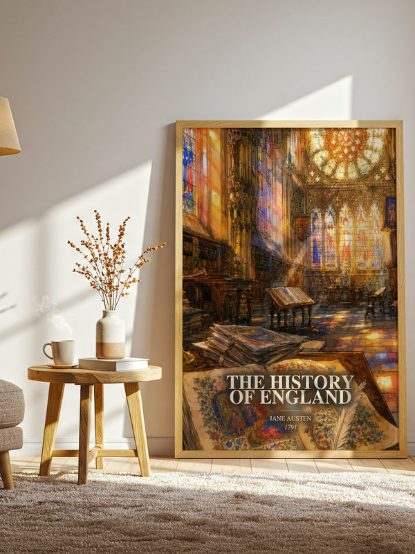 The History Of England watercolour print in frame leaning in hallway – non fiction wall art