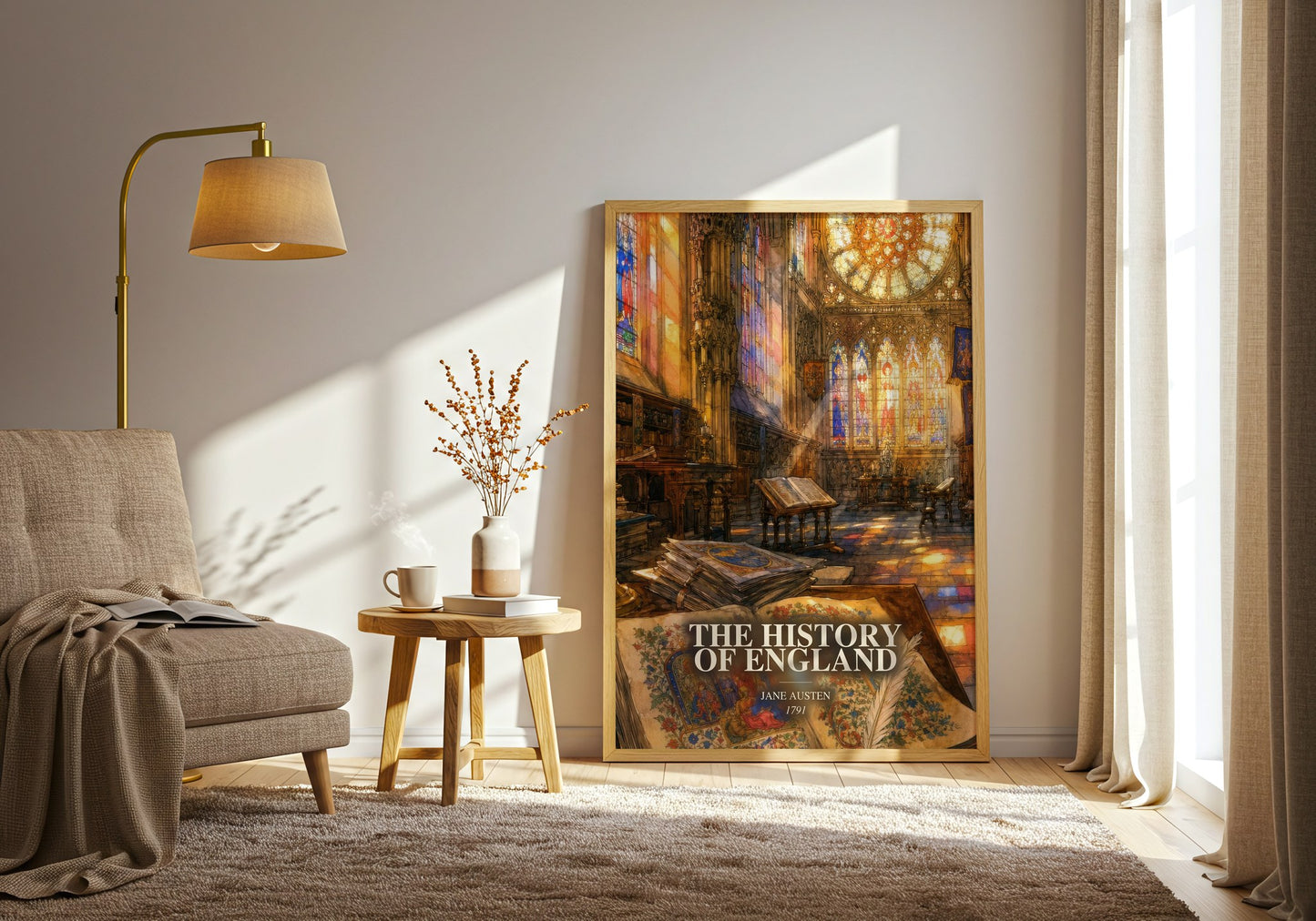 The History Of England watercolour print in frame leaning in hallway – non fiction wall art