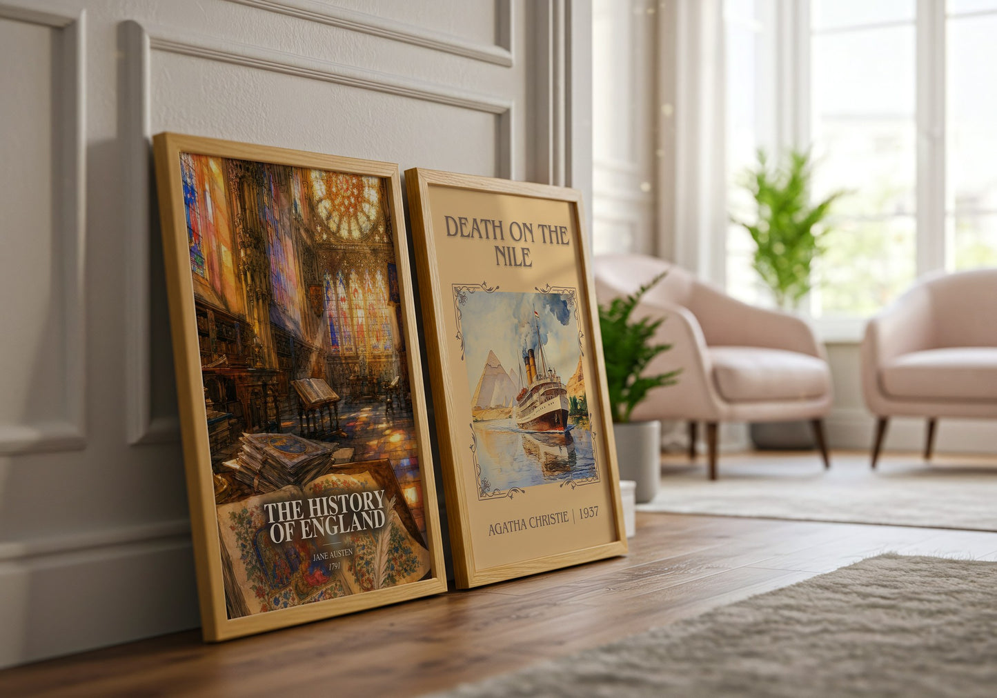 The History Of England watercolour print framed by window – literary home decor