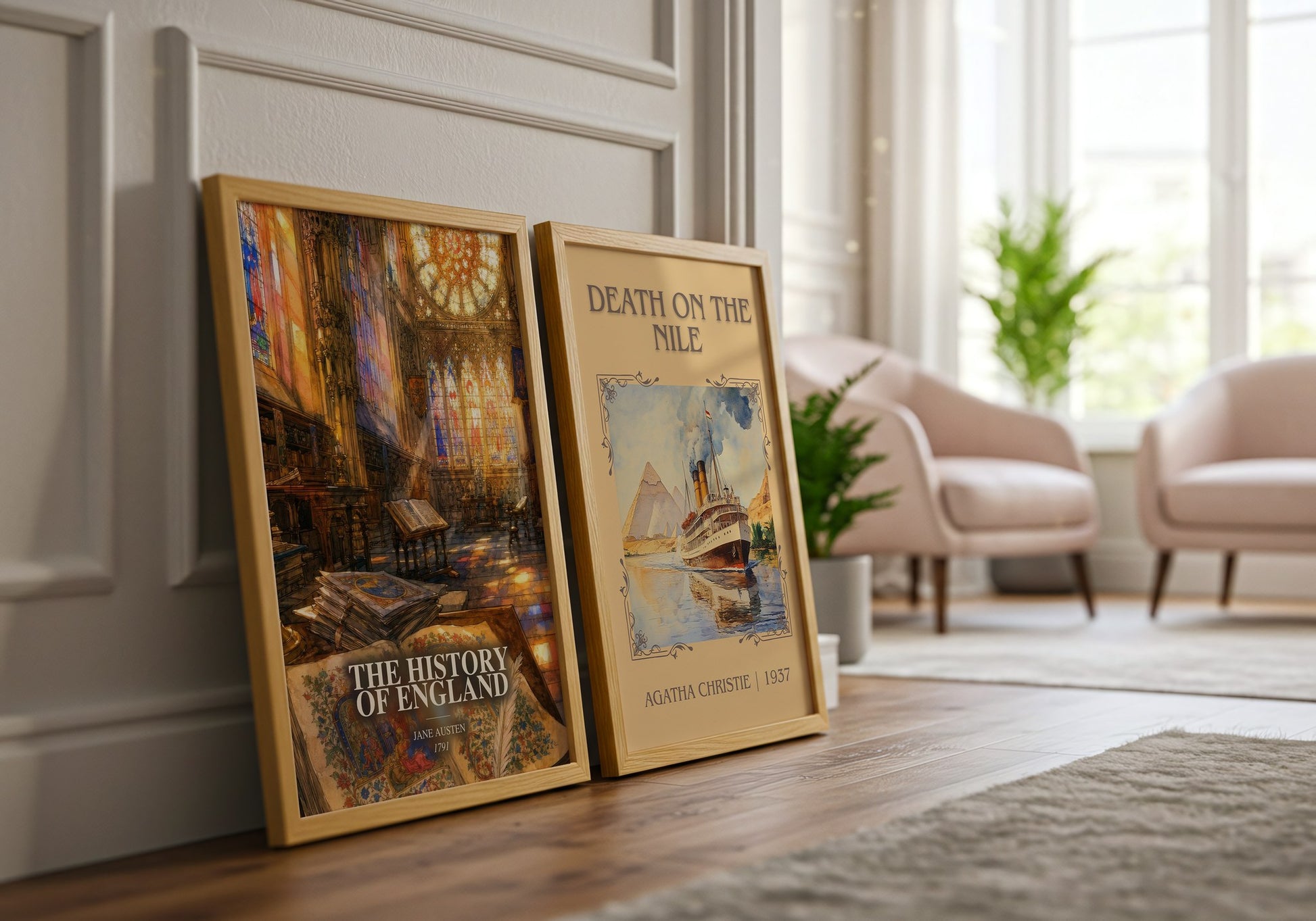 The History Of England watercolour print framed by window – literary home decor