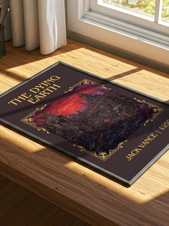 The Dying Earth Classic Book Art Print by Jack Vance – print on a sunlit desk