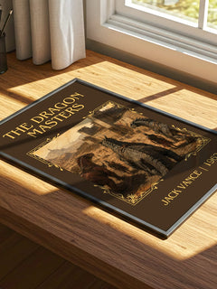 The Dragon Masters Classic Book Art Print by Jack Vance – print on a sunlit desk