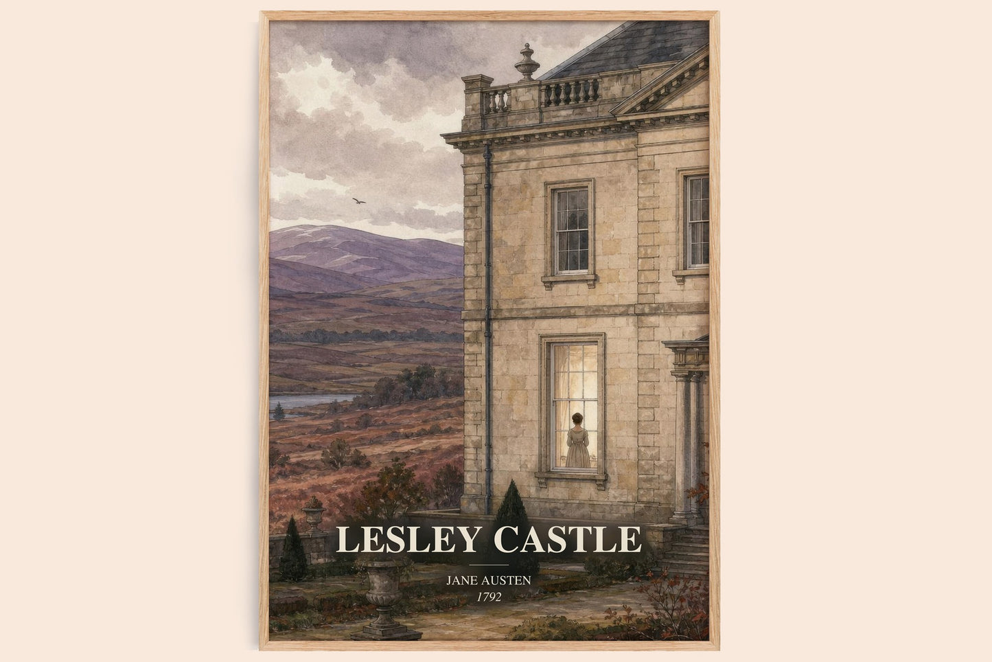 Lesley Castle watercolour book poster by Jane Austen – framed literary art print