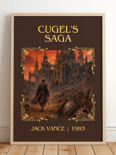 Cugel's Saga Classic Book Art Print by Jack Vance – framed print leaning on a wooden floor