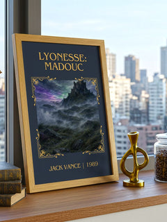 Lyonesse: Madouc Classic Book Art Print by Jack Vance – framed print on a city-view windowsill