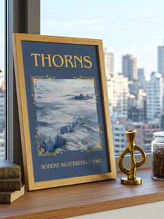 Thorns Classic Book Art Print by Robert Silverberg – framed print on a city-view windowsill