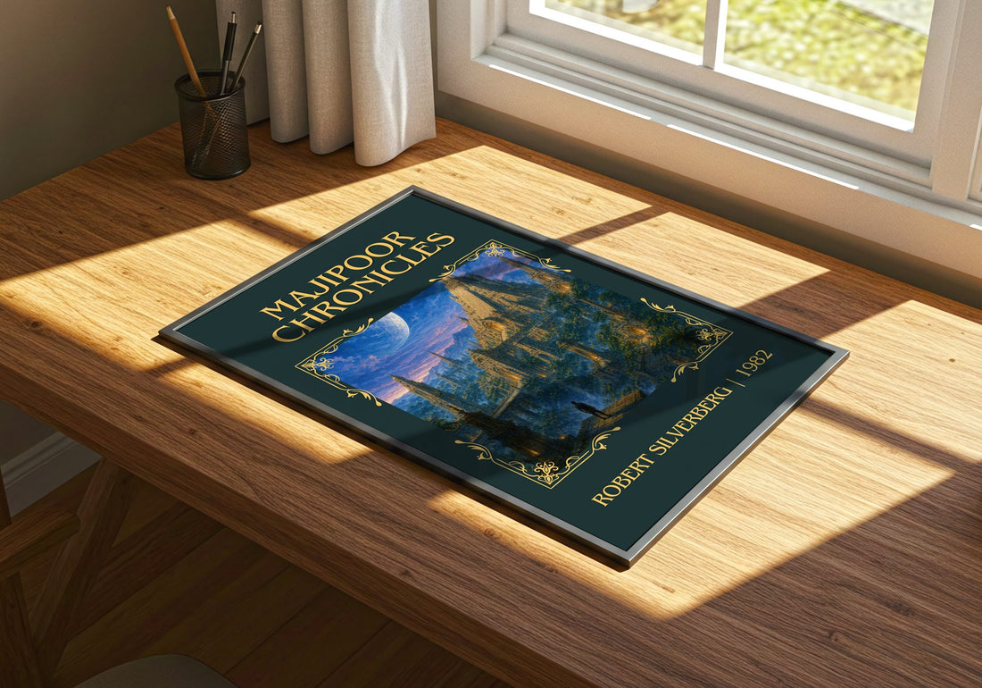 Majipoor Chronicles Classic Book Art Print by Robert Silverberg – print on a sunlit desk