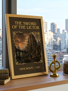 The Sword of the Lictor Classic Book Art Print by Gene Wolfe – framed print on a city-view windowsill