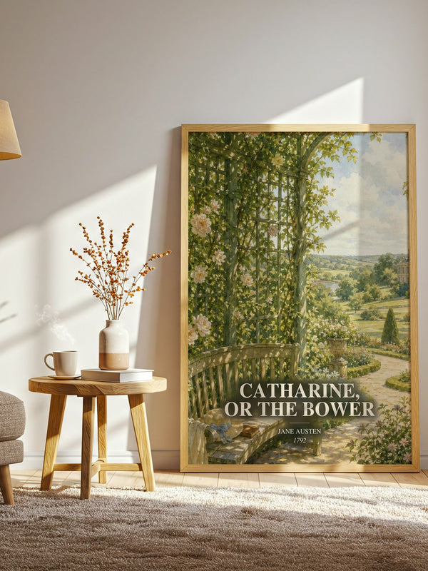 Catharine, Or The Bower watercolour print in frame leaning in hallway – classic literature wall art