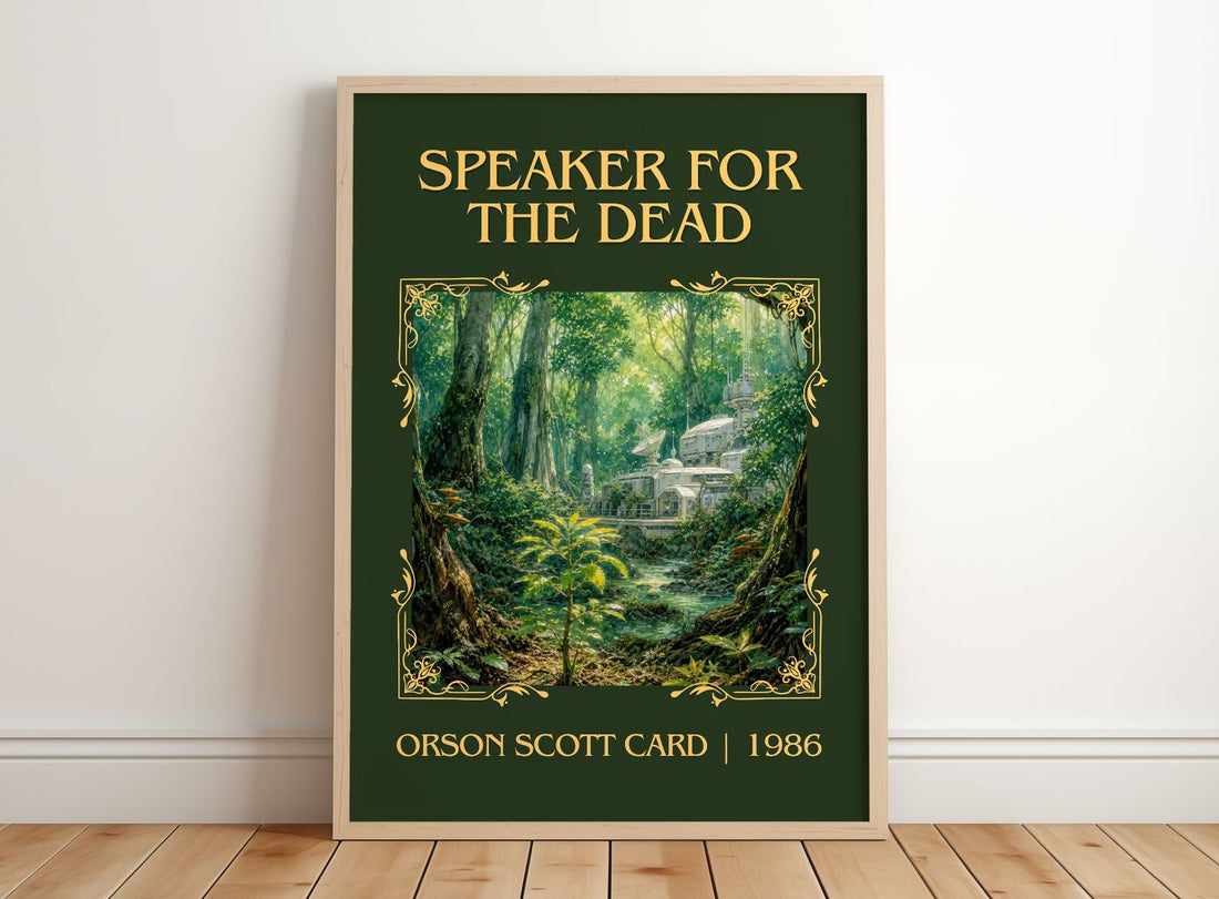 Speaker for the Dead Classic Book Art Print by Orson Scott Card – framed print leaning on a wooden floor