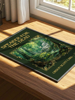 Speaker for the Dead Classic Book Art Print by Orson Scott Card – print on a sunlit desk