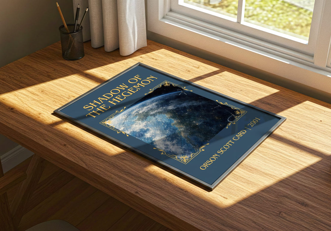 Shadow of the Hegemon Classic Book Art Print by Orson Scott Card – print on a sunlit desk