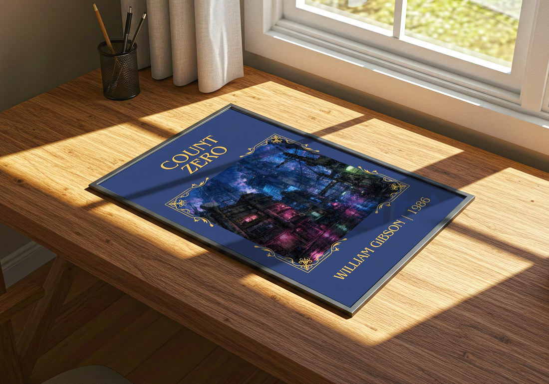 Count Zero Classic Book Art Print by William Gibson – print on a sunlit desk