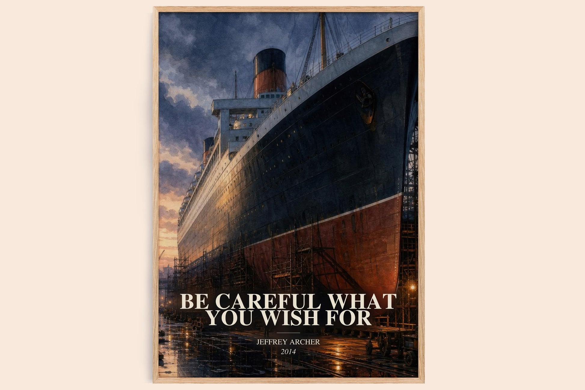 Be Careful What You Wish For watercolour book poster by Jeffrey Archer – framed literary art print