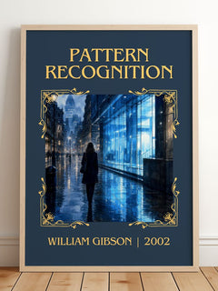 Pattern Recognition Classic Book Art Print by William Gibson – framed print leaning on a wooden floor