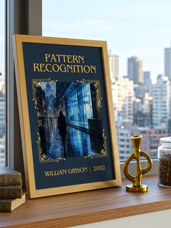 Pattern Recognition Classic Book Art Print by William Gibson – framed print on a city-view windowsill