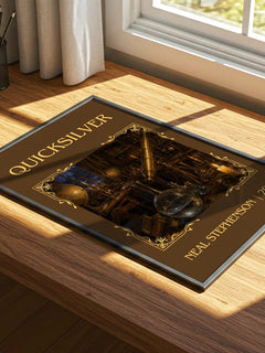 Quicksilver Classic Book Art Print by Neal Stephenson – print on a sunlit desk