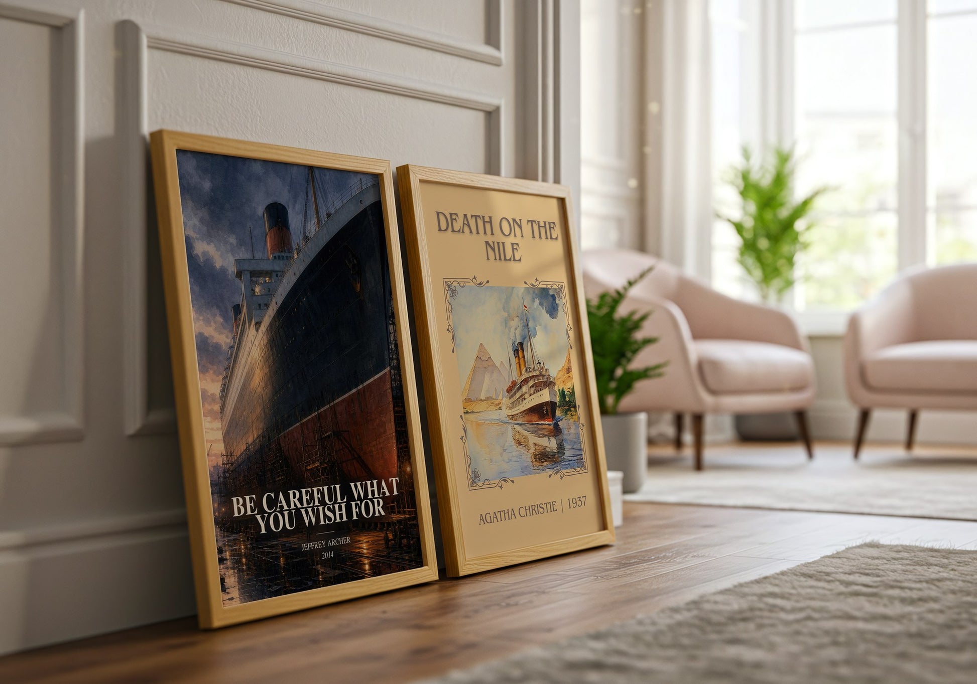 Be Careful What You Wish For watercolour print framed by window – literary home decor