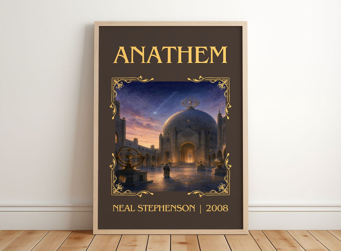 Anathem Classic Book Art Print by Neal Stephenson – framed print leaning on a wooden floor