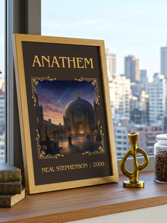Anathem Classic Book Art Print by Neal Stephenson – framed print on a city-view windowsill