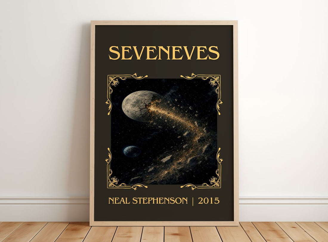 Seveneves Classic Book Art Print by Neal Stephenson – framed print leaning on a wooden floor