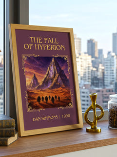 The Fall of Hyperion Classic Book Art Print by Dan Simmons – framed print on a city-view windowsill