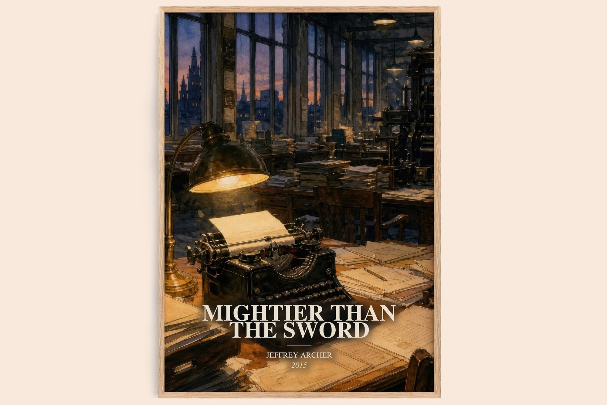 Mightier Than The Sword watercolour book poster by Jeffrey Archer – framed literary art print