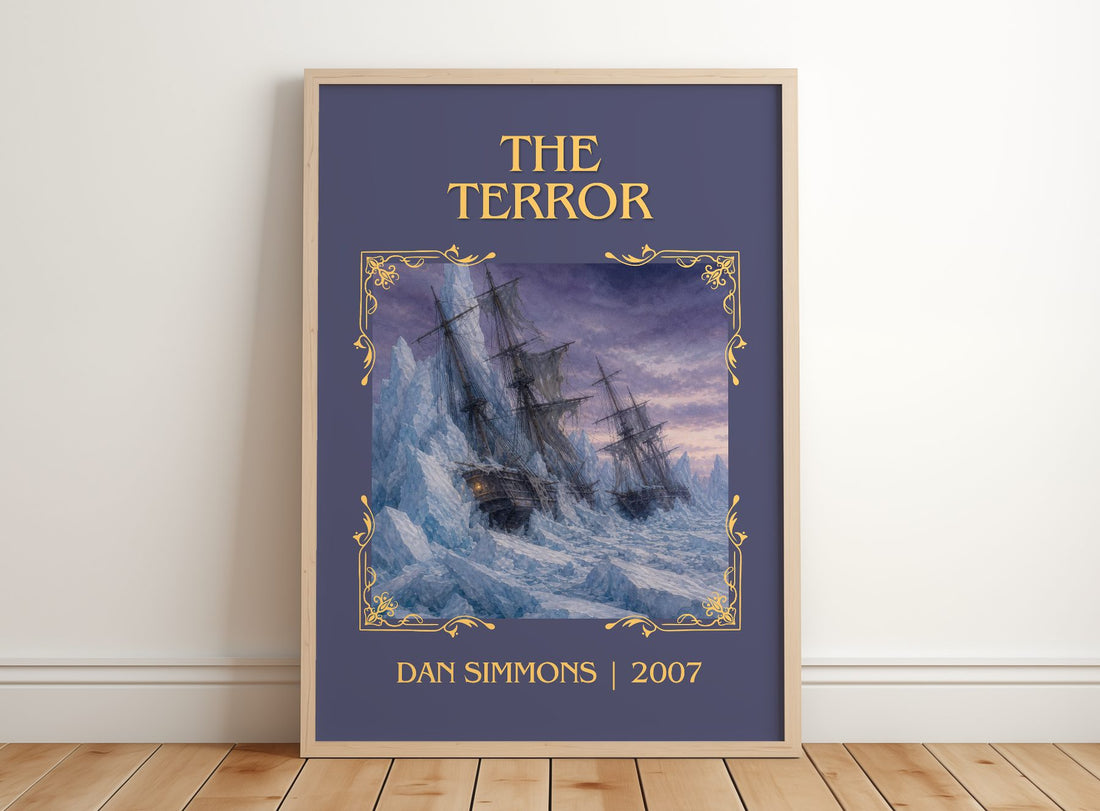 The Terror Classic Book Art Print by Dan Simmons – framed print leaning on a wooden floor