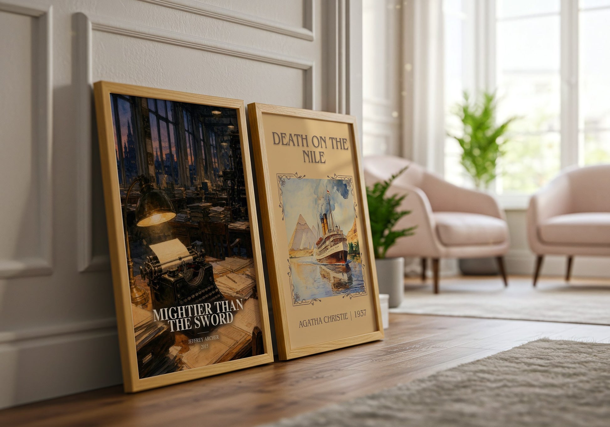 Mightier Than The Sword watercolour print framed by window – literary home decor
