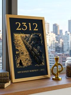 2312 Classic Book Art Print by Kim Stanley Robinson – framed print on a city-view windowsill