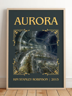 Aurora Classic Book Art Print by Kim Stanley Robinson – framed print leaning on a wooden floor