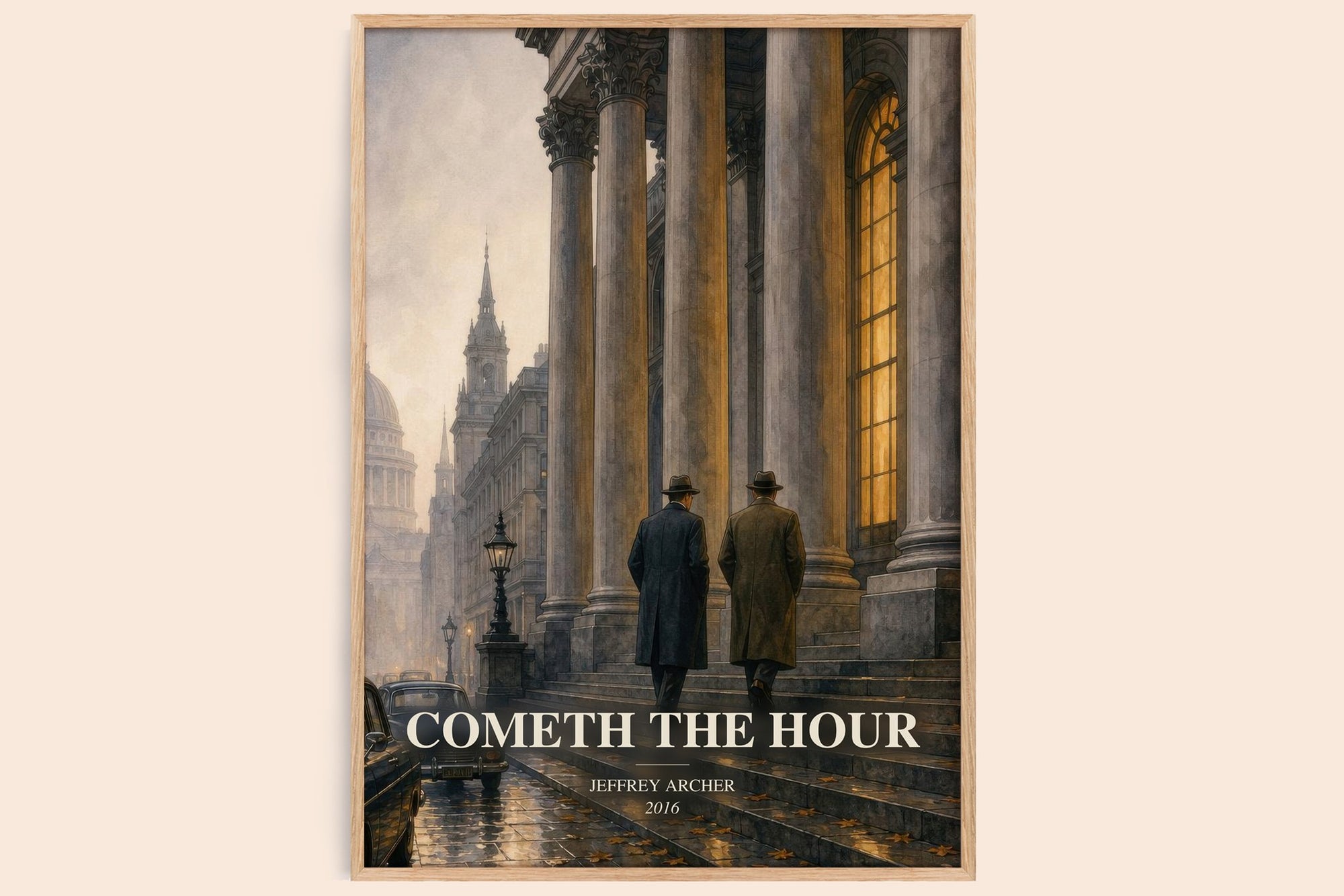 Cometh The Hour watercolour book poster by Jeffrey Archer – framed literary art print