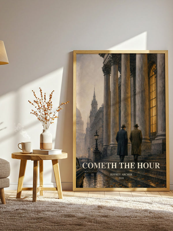 Cometh The Hour watercolour print in frame leaning in hallway – historical fiction wall art