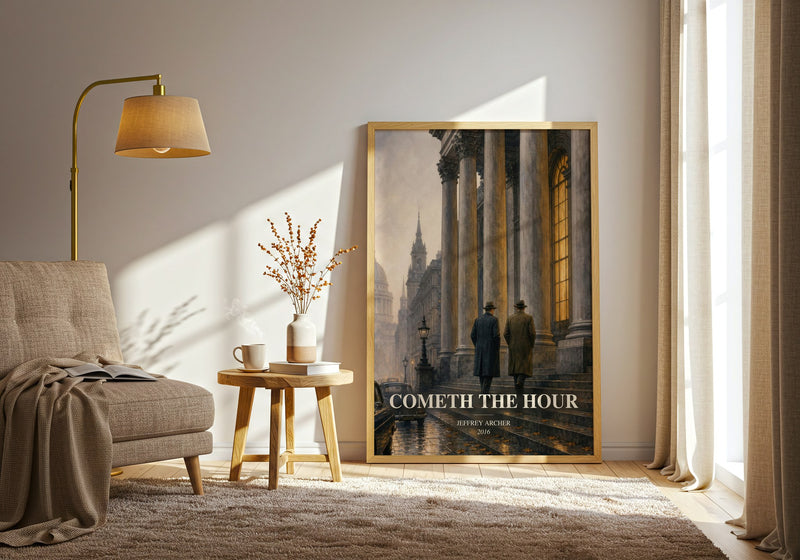 Cometh The Hour watercolour print in frame leaning in hallway – historical fiction wall art