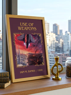 Use of Weapons Classic Book Art Print by Iain M. Banks – framed print on a city-view windowsill
