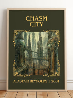 Chasm City Classic Book Art Print by Alastair Reynolds – framed print leaning on a wooden floor