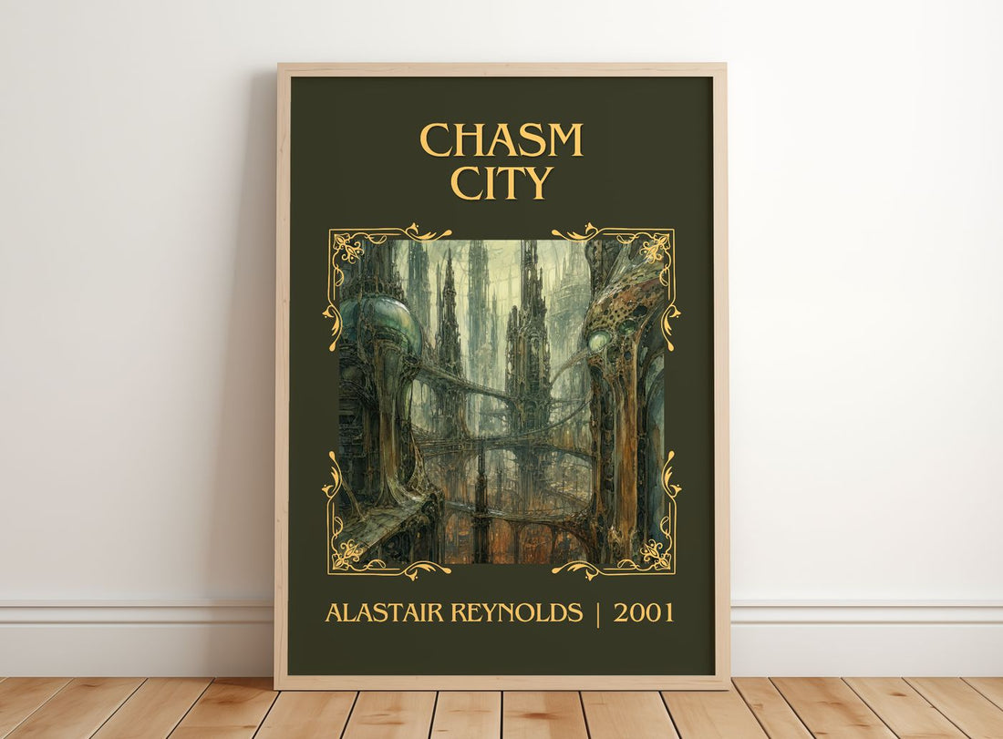 Chasm City Classic Book Art Print by Alastair Reynolds – framed print leaning on a wooden floor