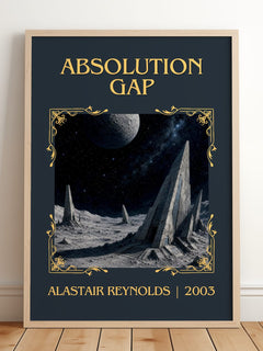 Absolution Gap Classic Book Art Print by Alastair Reynolds – framed print leaning on a wooden floor