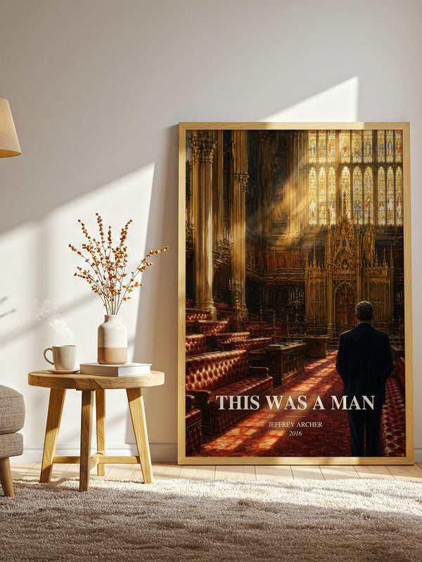 This Was A Man watercolour print in frame leaning in hallway – historical fiction wall art