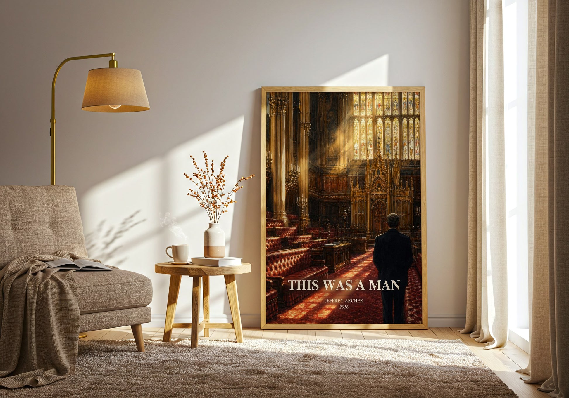 This Was A Man watercolour print in frame leaning in hallway – historical fiction wall art