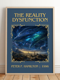 The Reality Dysfunction Classic Book Art Print by Peter F. Hamilton – framed print leaning on a wooden floor