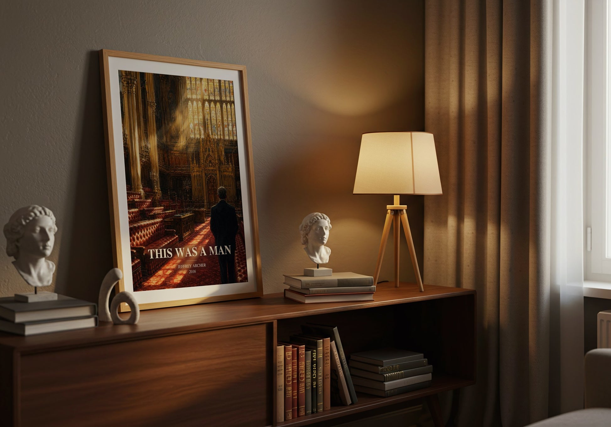 This Was A Man watercolour print on bookshelf – Jeffrey Archer fan gift
