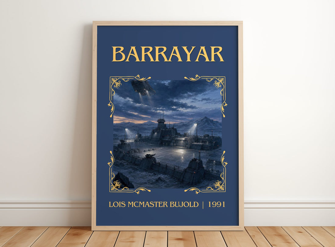 Barrayar Classic Book Art Print by Lois McMaster Bujold – framed print leaning on a wooden floor