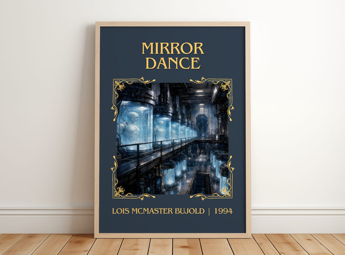 Mirror Dance Classic Book Art Print by Lois McMaster Bujold – framed print leaning on a wooden floor